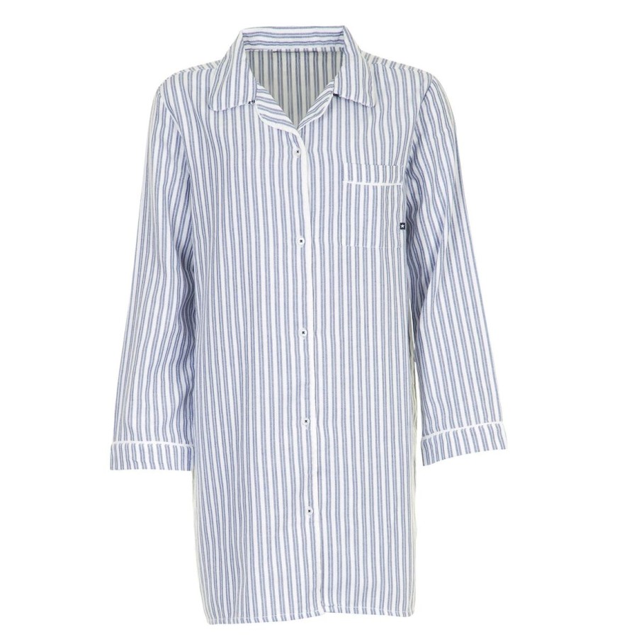 Nattoj Missya | Parker Night Shirt - Blue/Ivory Stripes