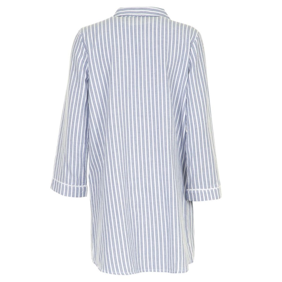 Nattoj Missya | Parker Night Shirt - Blue/Ivory Stripes